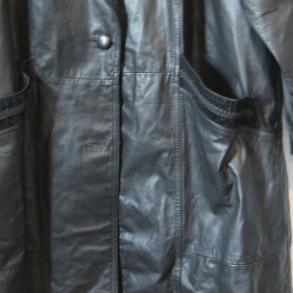 Vintage Venezia Lane Bryant Long Leather Embroidered Coat Black Plus 3X H12284 - Picture 4 of 8